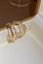 正韓S925純銀 精緻個性鋯石雙層C形耳圈