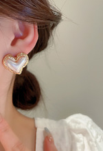 正韓S925純銀 法式氣質褶皺珍珠愛心耳環