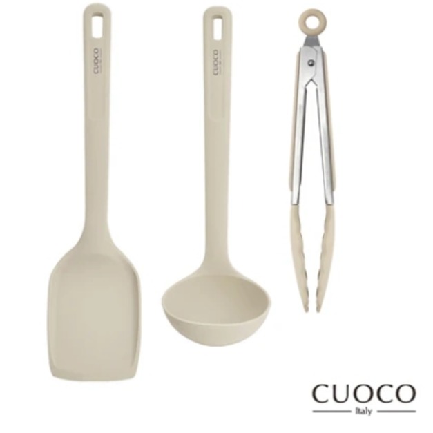 【義大利CUOCO】北歐系列-半月柄全矽膠廚具3件組(炒鏟+湯勺+料理夾)-白色 【義大利CUOCO】北歐系列-半月柄全矽膠廚具3件組(炒鏟+湯勺+料理夾)-白色