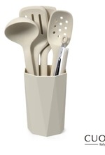 【義大利CUOCO】北歐系列-半月柄全矽膠廚具6件組-白色(炒鏟+煎鏟+湯勺+漏勺+料理夾+廚具筒)