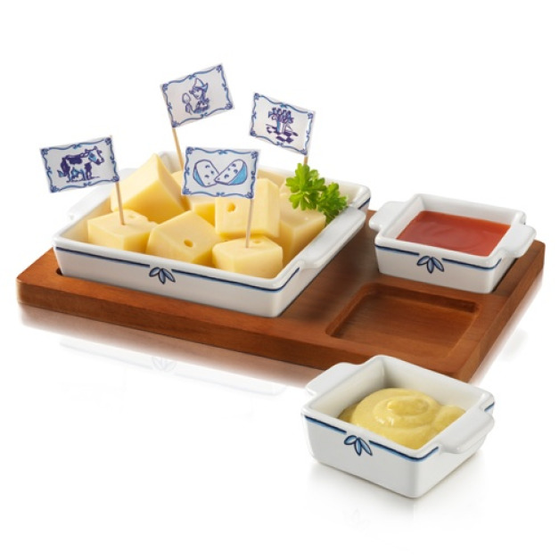 荷蘭BOSKA台夫特藍陶起司盤+天然木盤底座 荷蘭BOSKA台夫特藍陶起司盤+天然木盤底座