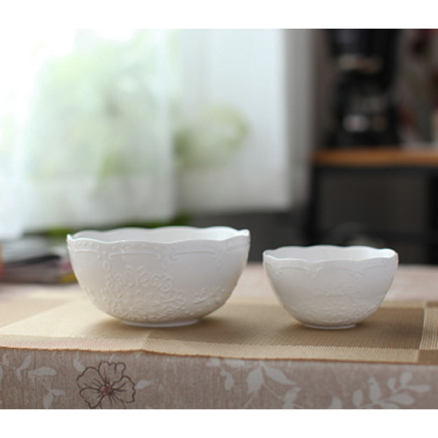 白色法式藝術浮雕陶瓷碗 (大) 白色法式藝術浮雕陶瓷碗 (大)