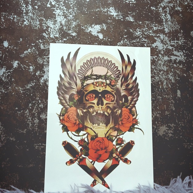限量新款大圖刺青紋身 玫瑰翅膀骷髏 限量新款大圖刺青紋身 玫瑰翅膀骷髏