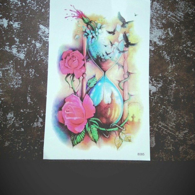 個性刺青紋身貼8085 沙漏玫瑰 個性刺青紋身貼8085 沙漏玫瑰