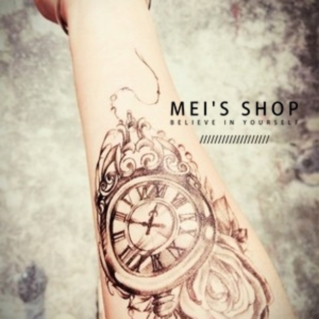 個性刺青紋身貼6016 玫瑰鐘錶 個性刺青紋身貼6016 玫瑰鐘錶