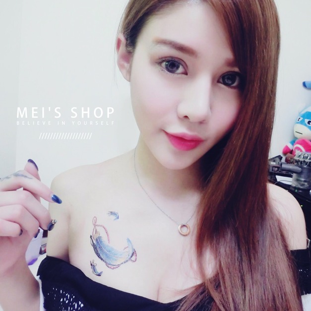 迷你紋身 藍色羽毛 迷你紋身 藍色羽毛