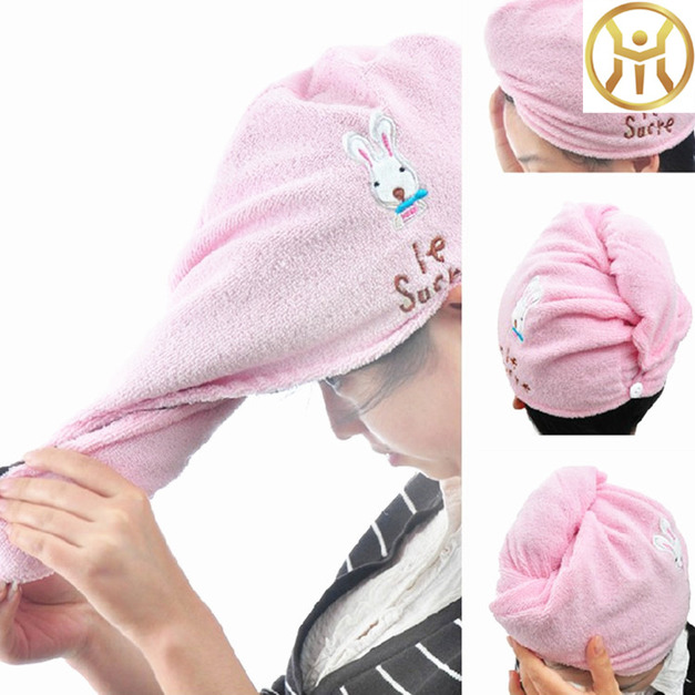 可愛韓版卡通兔子細纖維超強吸水乾髮帽乾髮巾