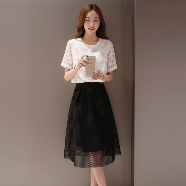 春夏女裝修身顯瘦蕾絲網紗裙修身淑女套裝 春夏女裝修身顯瘦蕾絲網紗裙修身淑女套裝