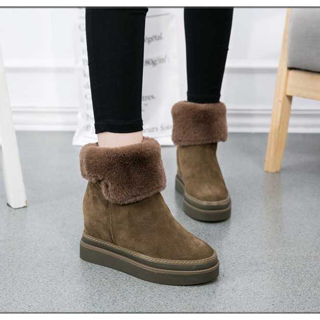 韓版真皮厚底加絨加厚保暖冬季内增高高跟女靴雪靴(黑、棕2色)161201002