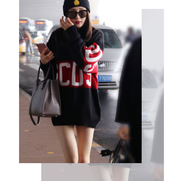 楊冪明星同款中長款加厚套頭毛衣針織衫161218008