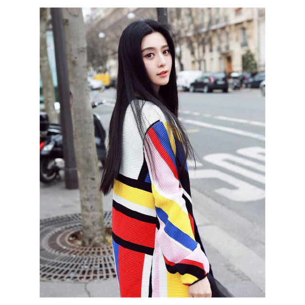 范冰冰明星同款彩條紋毛衣針織衫長款161218015 范冰冰明星同款彩條紋毛衣針織衫長款161218015