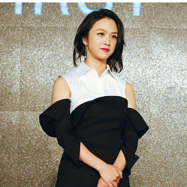 湯唯同款禮服明星同款洋裝黑白拼接露肩七分袖韓版修身顯瘦連身裙長裙女裝170912017