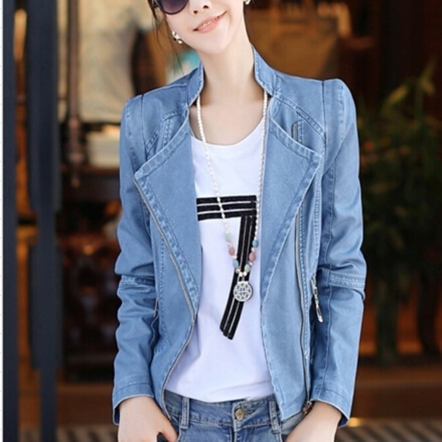 韓版修身顯瘦皮衣時尚立領防風防水外套夾克(黑、牛仔藍、復古黃3色可選)171112018