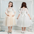 韓版中大童珍珠花朵蕾絲中袖禮服公主裙(白色)_1 韓版中大童珍珠花朵蕾絲中袖禮服公主裙(白色)_1