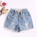 夏款中大童小花朵綁帶牛仔短褲 夏款中大童小花朵綁帶牛仔短褲
