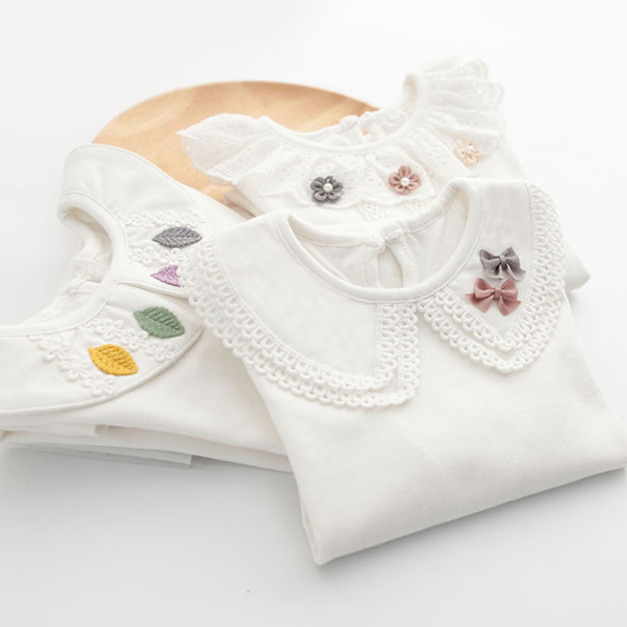 春裝韓版中大童全棉白色長袖上衣/內搭衣(3款)