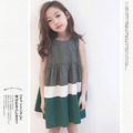 夏款日系中大童純棉拼色背心裙(現貨) 夏款日系中大童純棉拼色背心裙(現貨)
