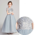 韓版中大童甜美圓領刺繡長款禮服/花童/畢業禮服(灰色)_2 韓版中大童甜美圓領刺繡長款禮服/花童/畢業禮服(灰色)_2