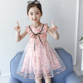 夏裝韓版中大童小碎花雪紡拼接紗公主裙(粉色) 夏裝韓版中大童小碎花雪紡拼接紗公主裙(粉色)