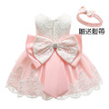 夏裝韓版女寶寶蕾絲蝴蝶結公主裙/生日禮服(粉色)送髮帶 夏裝韓版女寶寶蕾絲蝴蝶結公主裙/生日禮服(粉色)送髮帶