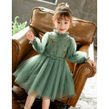秋冬款韓版中大童小刺繡毛衣拼接紗連衣裙(綠色)_4 秋冬款韓版中大童小刺繡毛衣拼接紗連衣裙(綠色)_4
