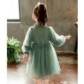 秋冬款韓版中大童小刺繡毛衣拼接紗連衣裙(綠色)_1 秋冬款韓版中大童小刺繡毛衣拼接紗連衣裙(綠色)_1