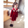 冬款中大童金絲絨蕾絲花邊領紅色公主裙/連衣裙_1 冬款中大童金絲絨蕾絲花邊領紅色公主裙/連衣裙_1