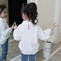 秋款韓版中大童花邊領鏤空花紋長袖白色襯衫/上衣_2 秋款韓版中大童花邊領鏤空花紋長袖白色襯衫/上衣_2