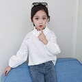 秋款韓版中大童花邊領鏤空花紋長袖白色襯衫/上衣 秋款韓版中大童花邊領鏤空花紋長袖白色襯衫/上衣
