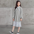 2020秋款韓版中大童點點拼接假二件灰色連衣裙_3 2020秋款韓版中大童點點拼接假二件灰色連衣裙_3