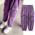2020秋款韓版中大童休閒工裝寬版紫色長褲 2020秋款韓版中大童休閒工裝寬版紫色長褲