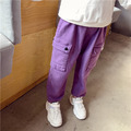 2020秋款韓版中大童休閒工裝寬版紫色長褲_1 2020秋款韓版中大童休閒工裝寬版紫色長褲_1