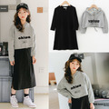 2020秋款韓版中大童短款連帽上衣+黑色連衣裙二件套 2020秋款韓版中大童短款連帽上衣+黑色連衣裙二件套