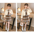 2020冬款韓版中大童針織格子連衣裙+毛毛長袖外套二件套(咖啡色)現貨_12 2020冬款韓版中大童針織格子連衣裙+毛毛長袖外套二件套(咖啡色)現貨_12