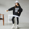 2021春裝韓版中大童休閒運動寬鬆上衣+內搭褲二件套(黑色)_1 2021春裝韓版中大童休閒運動寬鬆上衣+內搭褲二件套(黑色)_1