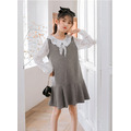2021春裝韓版中大童假二件拼接花邊領連衣裙(灰色)_5 2021春裝韓版中大童假二件拼接花邊領連衣裙(灰色)_5