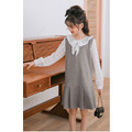 2021春裝韓版中大童假二件拼接花邊領連衣裙(灰色)_4 2021春裝韓版中大童假二件拼接花邊領連衣裙(灰色)_4