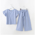 2021夏裝韓版中大童條紋喇叭袖上衣+闊腿褲二件套(藍色)_5 2021夏裝韓版中大童條紋喇叭袖上衣+闊腿褲二件套(藍色)_5