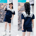 2021夏裝韓版中大童海軍領上衣+短褲二件套裝(藏藍色) 2021夏裝韓版中大童海軍領上衣+短褲二件套裝(藏藍色)