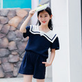 2021夏裝韓版中大童海軍領上衣+短褲二件套裝(藏藍色)_2 2021夏裝韓版中大童海軍領上衣+短褲二件套裝(藏藍色)_2