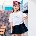 2021夏裝韓版中大童抽繩純棉白色上衣+黑色裙褲二件套裝 2021夏裝韓版中大童抽繩純棉白色上衣+黑色裙褲二件套裝