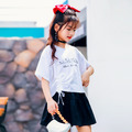 2021夏裝韓版中大童抽繩純棉白色上衣+黑色裙褲二件套裝_1 2021夏裝韓版中大童抽繩純棉白色上衣+黑色裙褲二件套裝_1