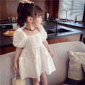 2021夏裝韓版中大童白色澎澎袖壓花公主裙_1 2021夏裝韓版中大童白色澎澎袖壓花公主裙_1