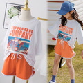 2021夏裝韓版中大童寬鬆版印花上衣+橘色短褲二件套 2021夏裝韓版中大童寬鬆版印花上衣+橘色短褲二件套