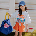 2021夏裝韓版中大童寬鬆版印花上衣+橘色短褲二件套_1 2021夏裝韓版中大童寬鬆版印花上衣+橘色短褲二件套_1
