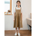 2021夏裝韓版中大童全棉卡其色寬版吊帶裙_3 2021夏裝韓版中大童全棉卡其色寬版吊帶裙_3