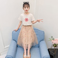 2021夏裝韓版中大童花朵上衣+彩色點點網紗長裙二件套_1 2021夏裝韓版中大童花朵上衣+彩色點點網紗長裙二件套_1