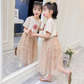 2021夏裝韓版中大童花朵上衣+彩色點點網紗長裙二件套_2 2021夏裝韓版中大童花朵上衣+彩色點點網紗長裙二件套_2