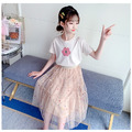 2021夏裝韓版中大童花朵上衣+彩色點點網紗長裙二件套_4 2021夏裝韓版中大童花朵上衣+彩色點點網紗長裙二件套_4