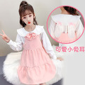 2022春裝韓版中大童小兔耳長袖上衣+粉色吊帶裙二件套 2022春裝韓版中大童小兔耳長袖上衣+粉色吊帶裙二件套